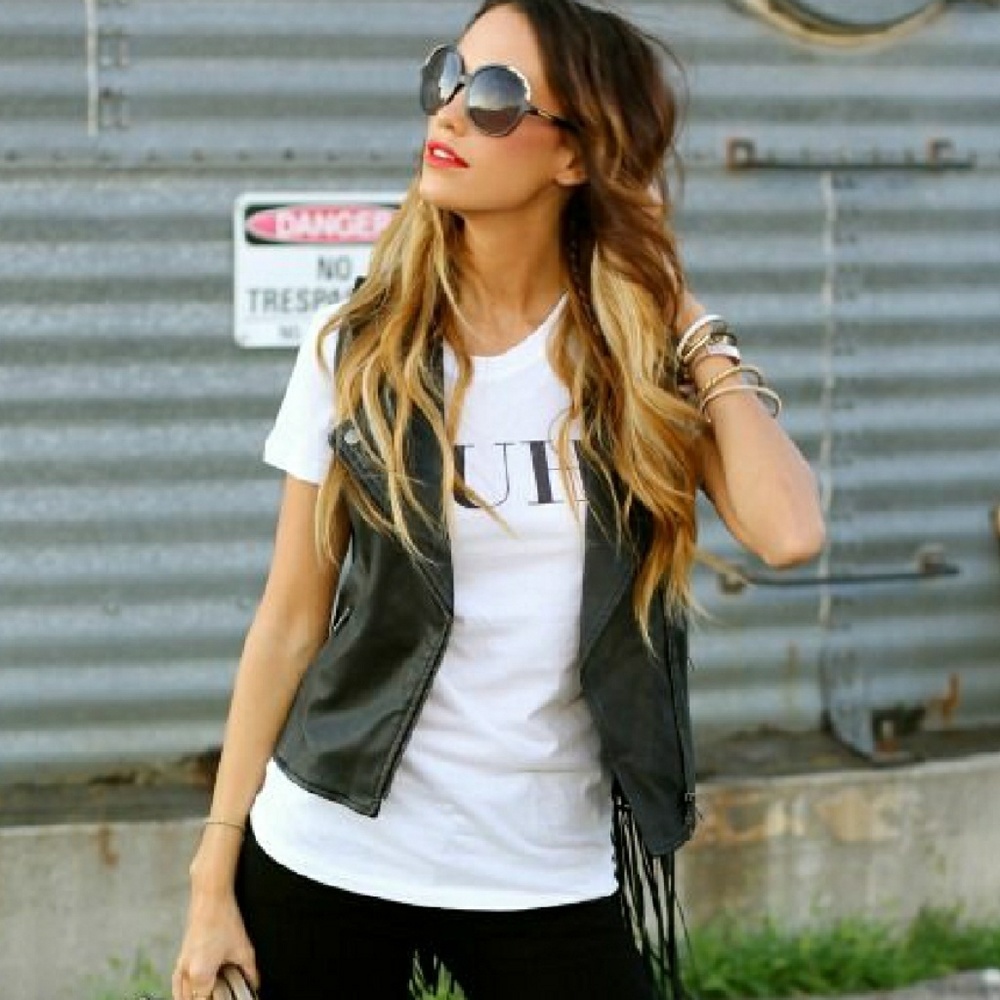 Black Leather Statement Vest - Picture 5 of 5